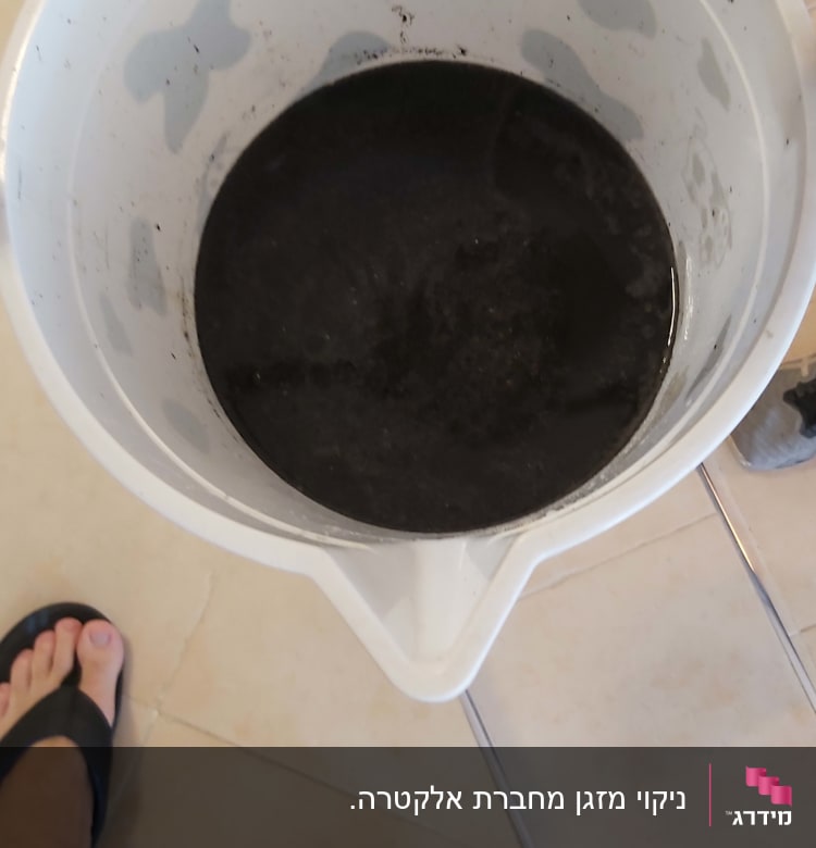 דלי עם מים כהים, יד אוחזת בידית